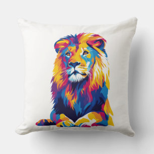 Lion Portrait Illustration Watercolour Painting Throw Pillow