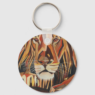 Lion Portrait in Cubist Style Keychain