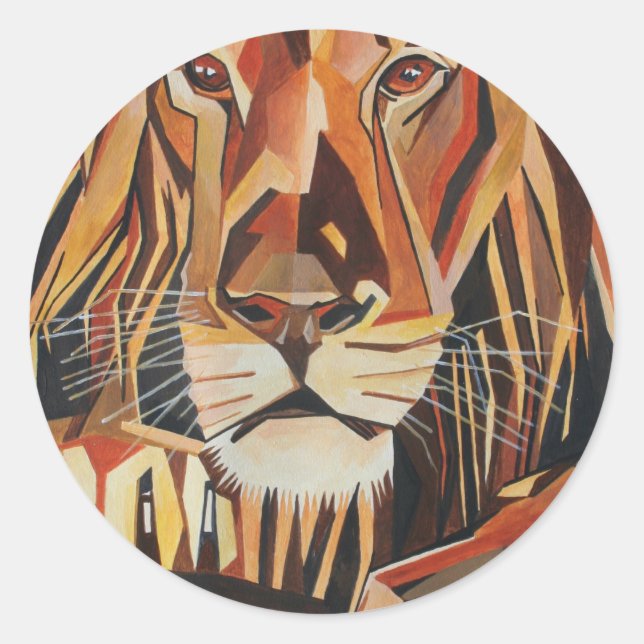 Lion Portrait In Geometric Art Style Classic Round Sticker (Front)