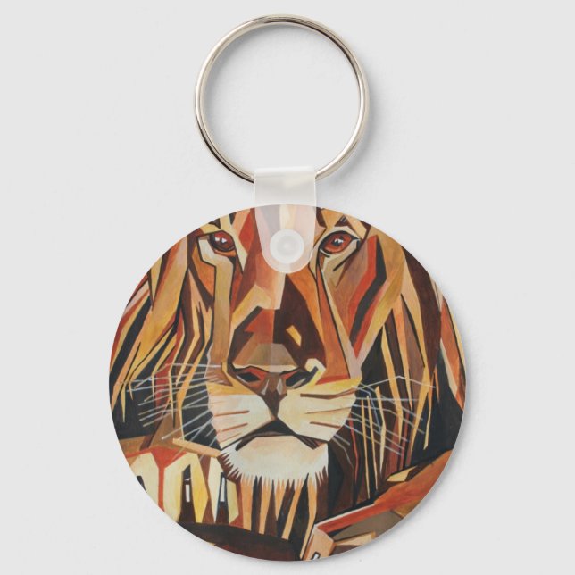 Lion Portrait In Geometric Art Style Keychain (Front)