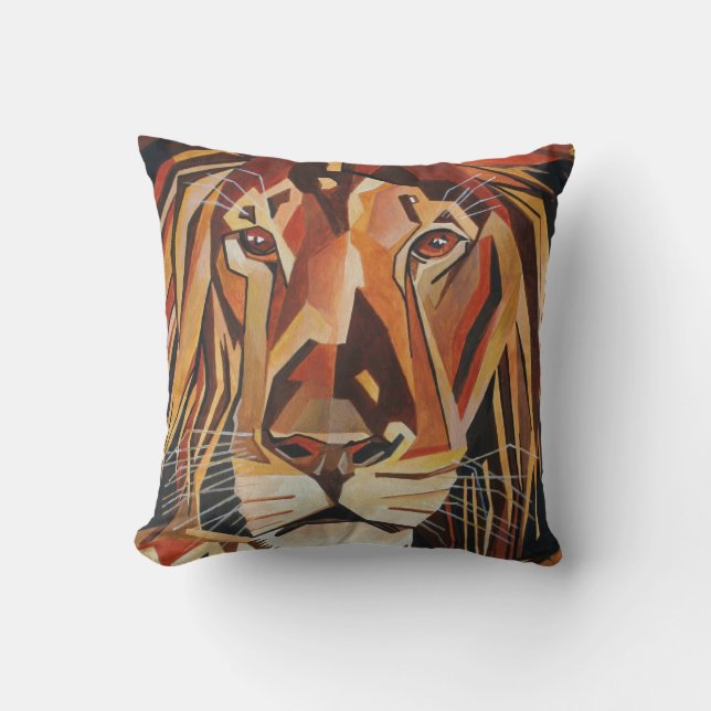 Lion Portrait In Geometric Art Style Throw Pillow (Front)
