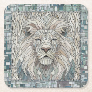 Lion Portrait Mosaic Art Square Paper Coaster