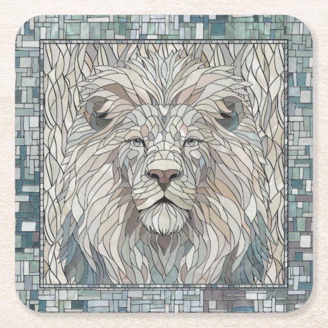 Lion Portrait Mosaic Art  Square Paper Coaster (Front)