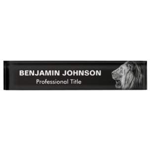 Lion Portrait on Black Nameplate