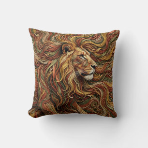 Lion Portrait Throw Pillow – Earth Tone Thread
