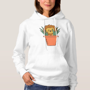 Lion Potted Lion In Houseplant Flower Green Hoodie