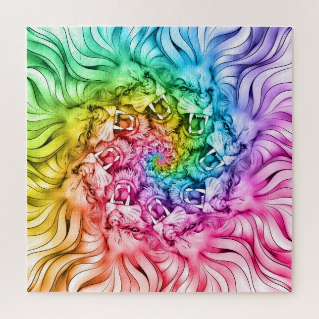 Lion Pride Mandala Rainbow Swirl Jigsaw Puzzle (Vertical)
