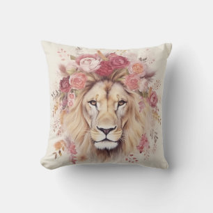 Lion print with flower throw pillow