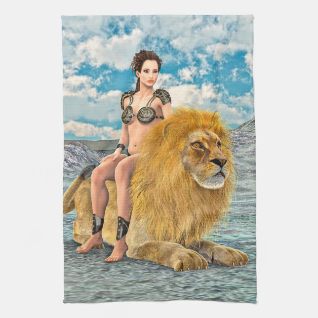 Lion Queen Fantasy Kitchen Towel (Vertical)