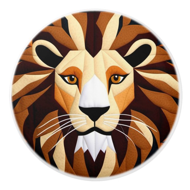 Lion Quilt  Ceramic Knob (Front)