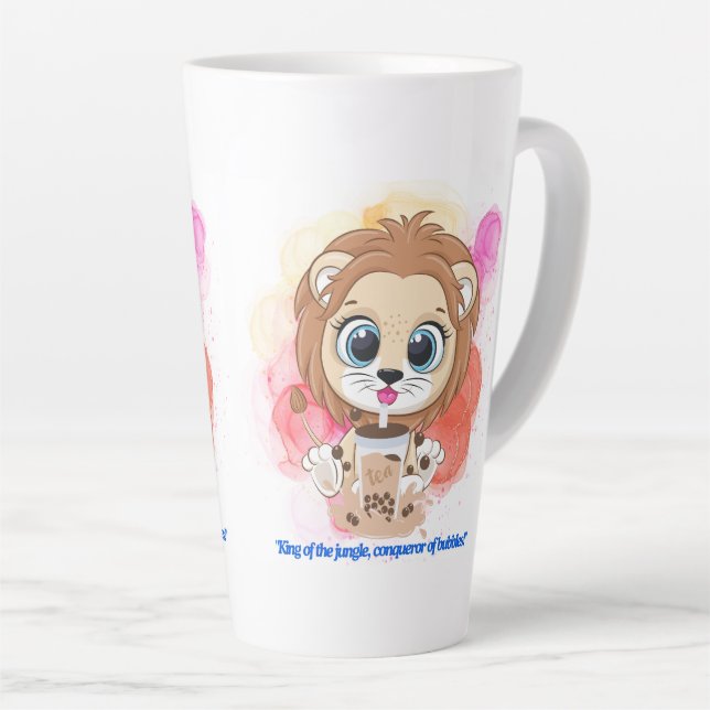 lion quote cartoon drinking bobba tea latte mug (Right Angle)
