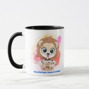 lion quote cartoon drinking bobba tea mug