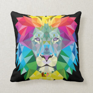 Lion Rainbow Solid Black Back Throw Pillow