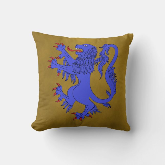 Lion Rampant Azure Throw Pillow (Front)