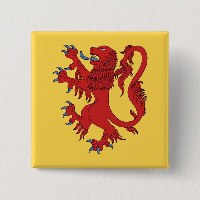 Lion Rampant Gules 2 Inch Square Button (Front)