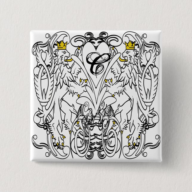 Lion Rampant Renaissance Wedding 2 Inch Square Button (Front)