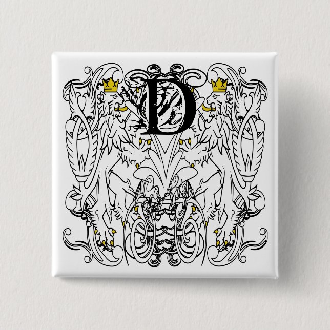 Lion Rampant Renaissance Wedding 2 Inch Square Button (Front)