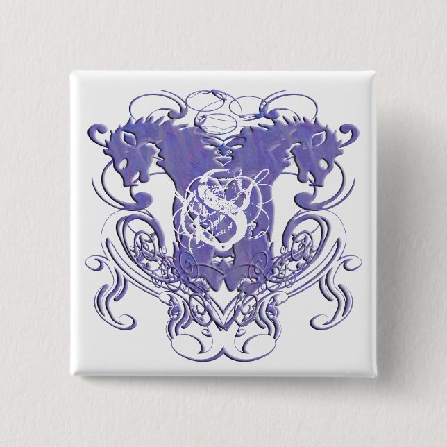 Lion Rampant Renaissance Wedding 2 Inch Square Button (Front)