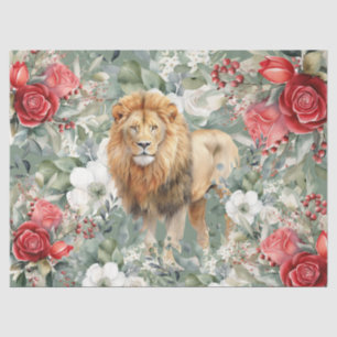  Lion, Red Roses & Eucalyptus  Decoupage  Tissue Paper
