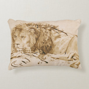 Lion Resting (pen and ink on paper) Accent Pillow