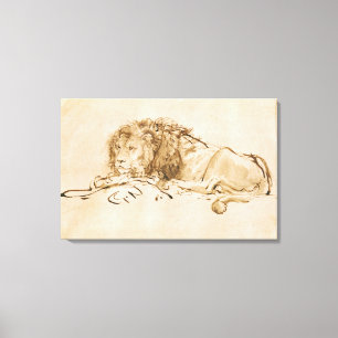 Lion Resting (pen and ink on paper) Canvas Print