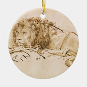 Lion Resting (pen and ink on paper) Ceramic Ornament