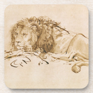 Lion Resting (pen and ink on paper) Coaster