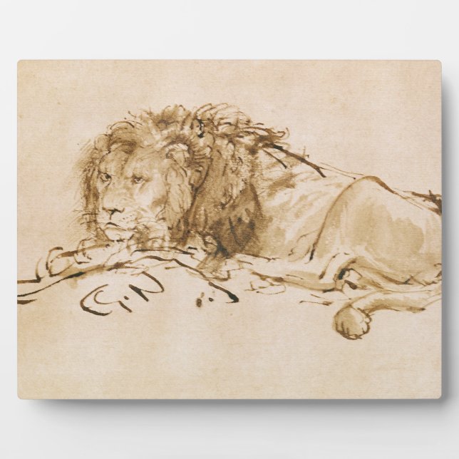 Lion Resting (pen and ink on paper) Plaque (Front)