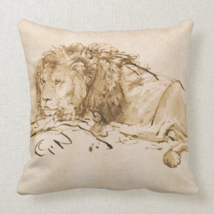 Lion Resting (pen and ink on paper) Throw Pillow