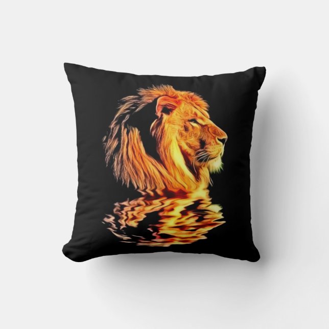 Lion Retro Art Throw Pillow (Front)