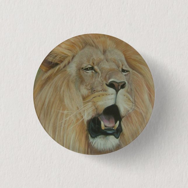 Lion roaring big cat wildlife 1 inch round button (Front)