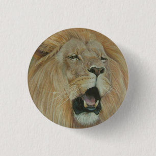 Lion roaring big cat wildlife 1 inch round button