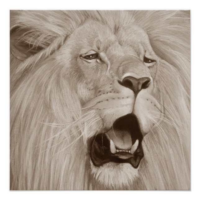 lion roaring big cat wildlife realist art poster (Front)