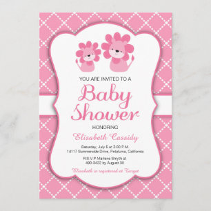 Lion rose, invitation de baby shower de fille de