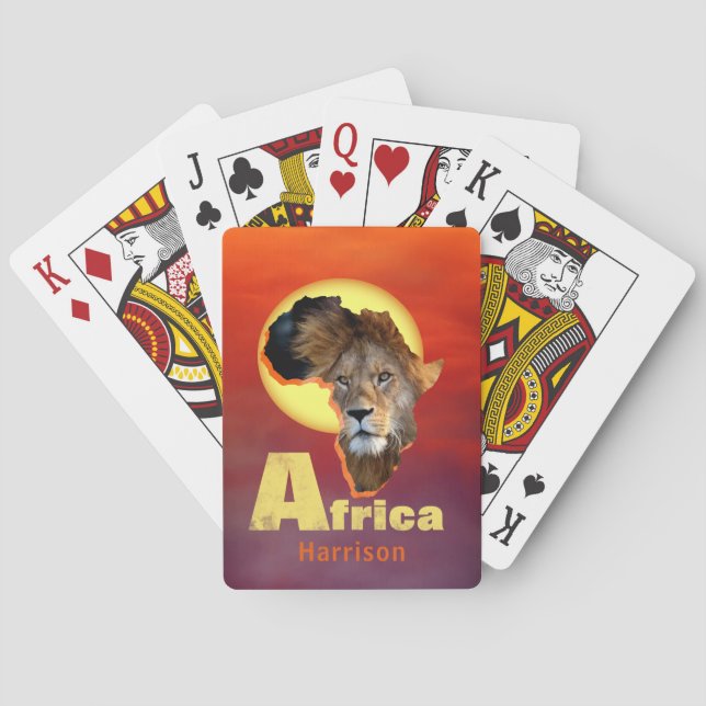 Lion Safari Africa Sunset Personalized Playing Cards (Back)