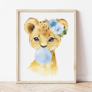 Lion, Safari, Blue Bubble Gum, Boy Nursery Photo Print