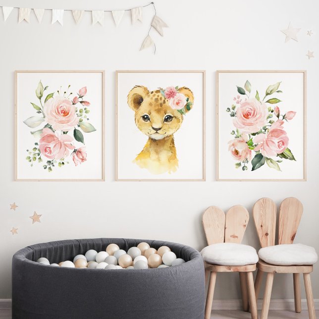 Lion, Safari, Jungle, Pink Flowers, Girl Nursery (Creator Uploaded)