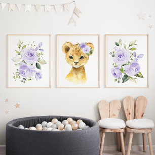 Lion, Safari, Purple Flowers, Gender Neutral