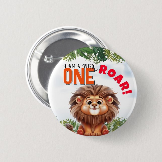 Lion Safari Wild One Kids Birthday 2 Inch Round Button (Front & Back)