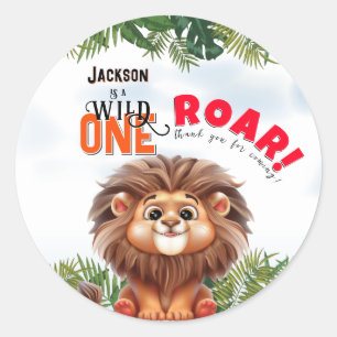 Lion Safari Wild One Kids Birthday Classic Round Sticker