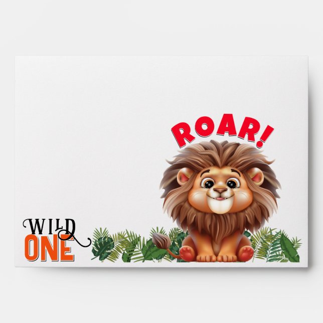 Lion Safari Wild One Kids First Birthday Party Envelope (Front)