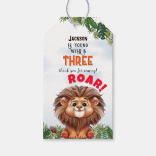 Lion Safari Wild & Three Kids Birthday Thank You Gift Tags