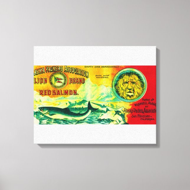 Lion Salmon Can LabelWrangell, AK Canvas Print (Front)