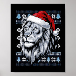 Lion Santa Hat Ugly Christmas Sweater Lion Lovers  Poster