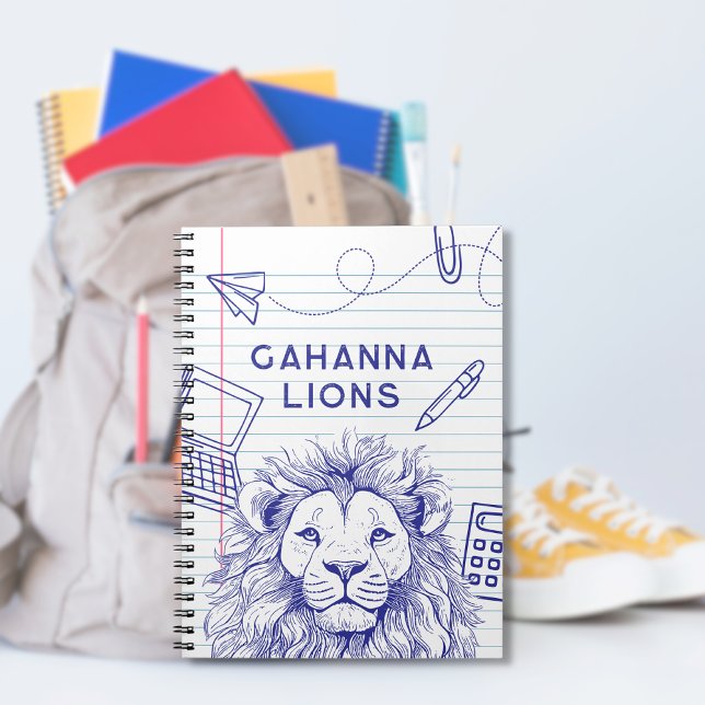 Lion School Doodles on Ruled Paper Spiral Notebook (Creator Uploaded)