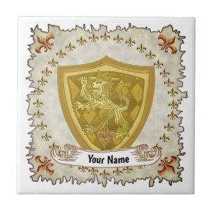 Lion Shield Family Crest Surname  Tile