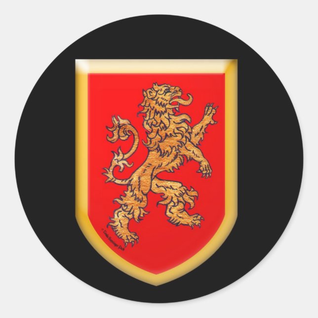 Lion Shield Gold Red Classic Round Sticker (Front)