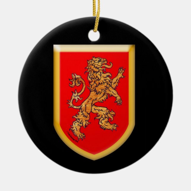 Lion Shield on Black Ceramic Ornament (Front)