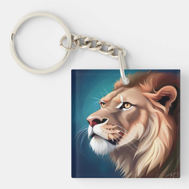 Lion Side Posed Portrait-56557 Keychain (Front)