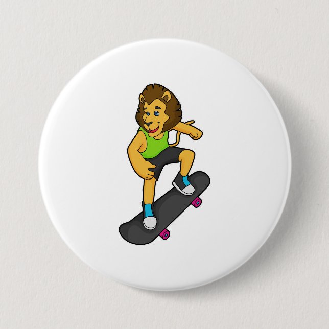 Lion Skater Skateboard 3 Inch Round Button (Front)